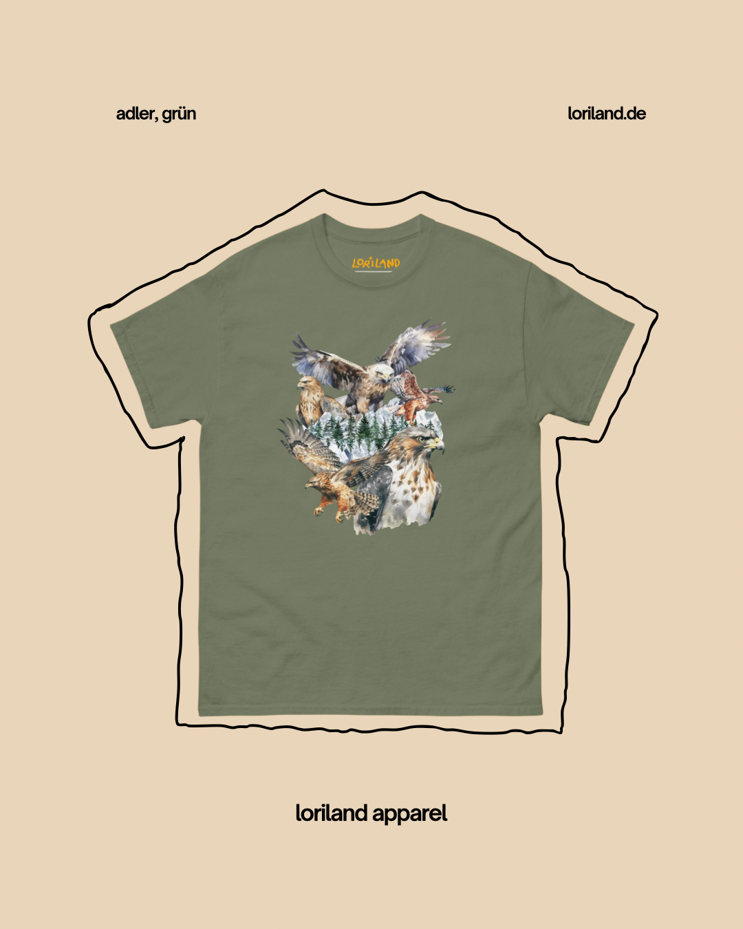 Unisex T-Shirt mit Retro Aufdruck, Adler