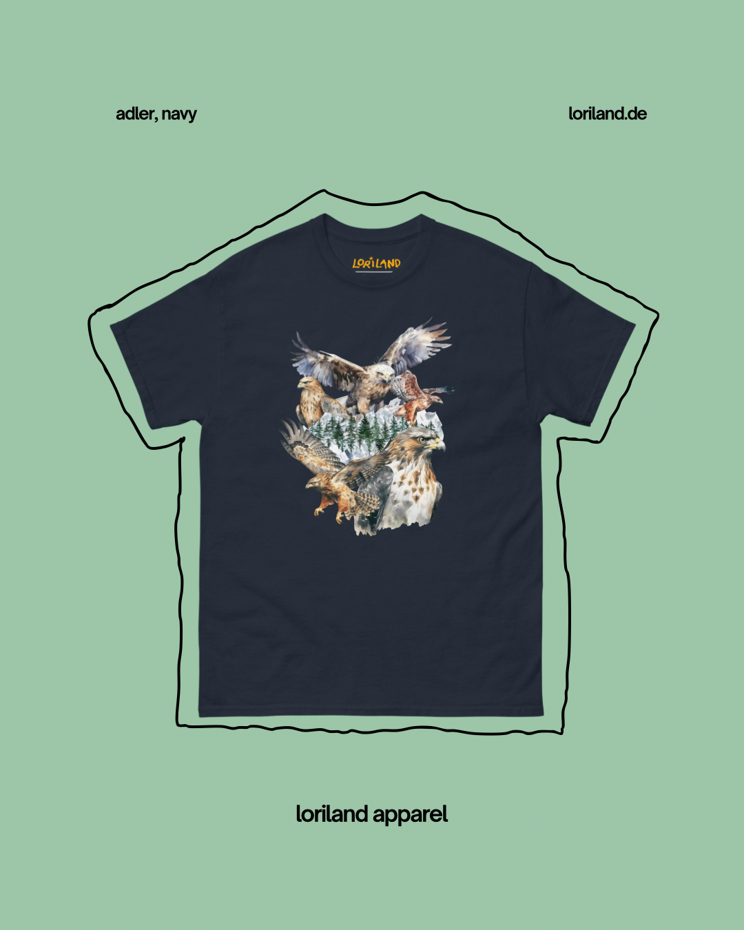 Unisex T-Shirt mit Retro Aufdruck, Adler