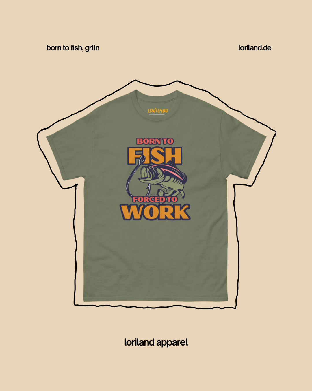 Unisex T-Shirt mit Retro Aufdruck, Born To Fish