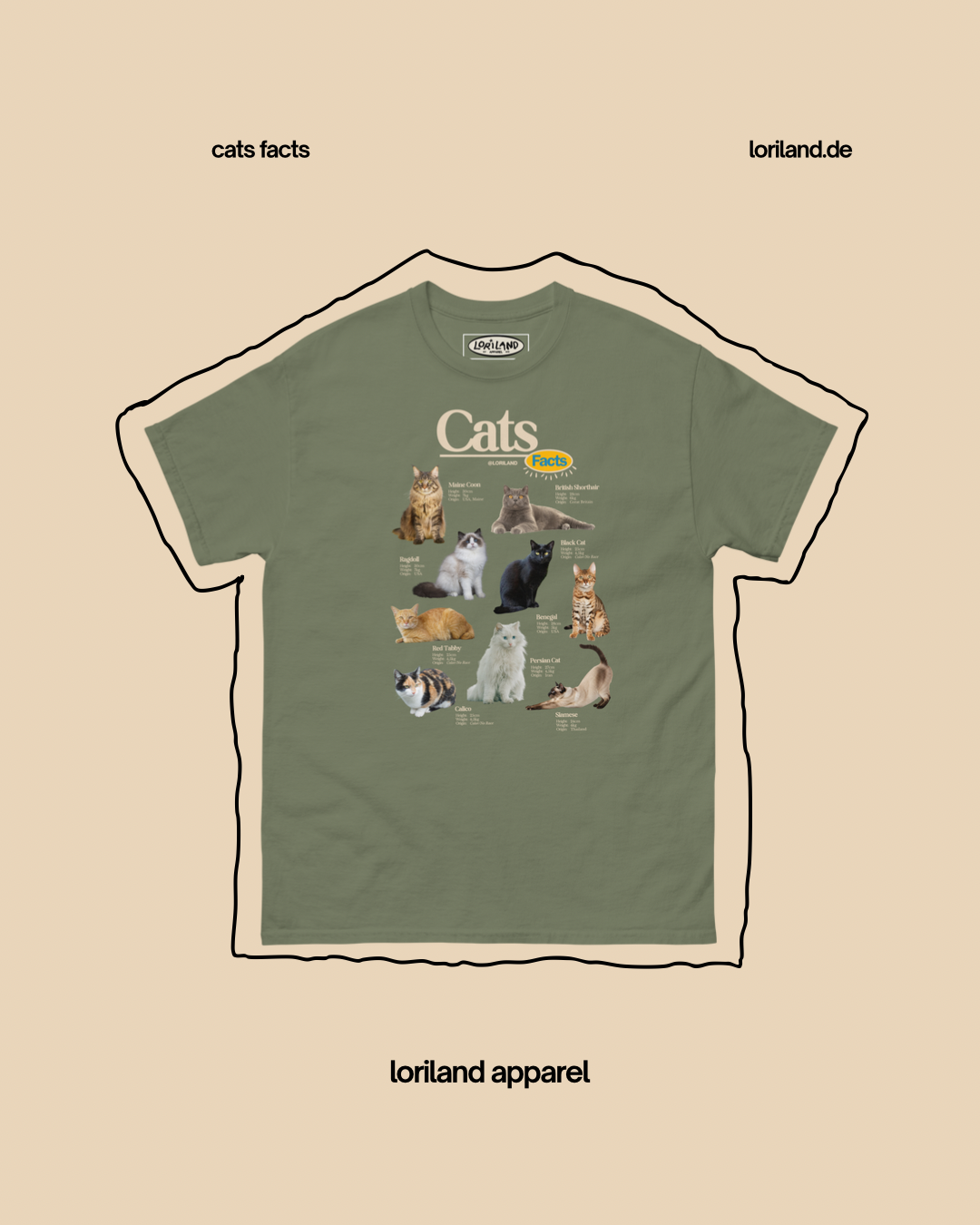 Cats Facts / Unisex T-Shirt mit Retro Aufdruck / Loriland Apparel