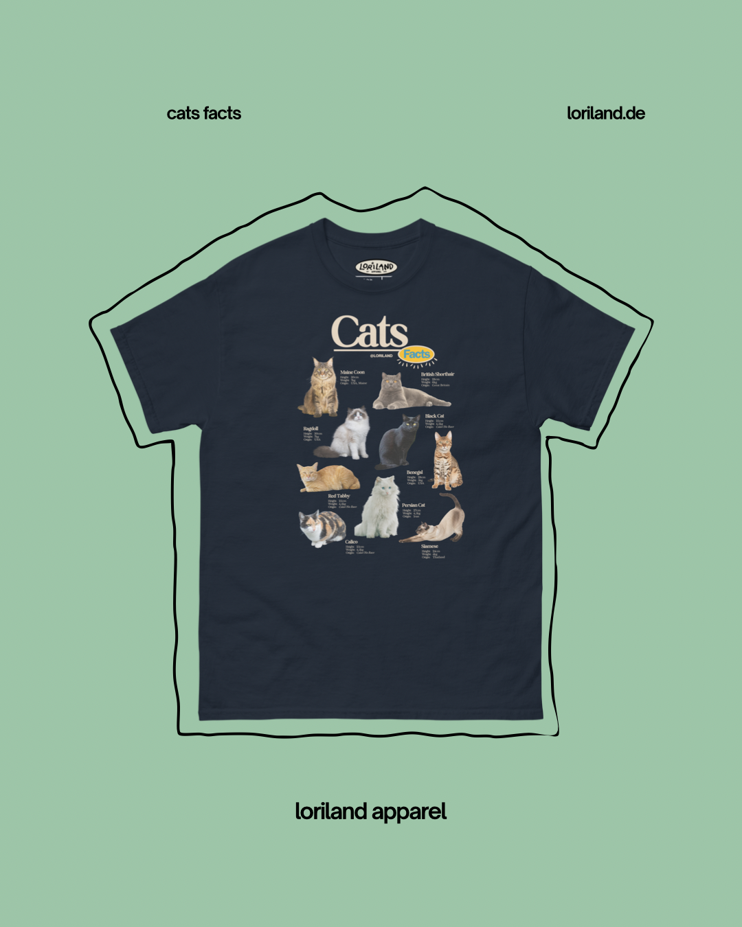 Cats Facts / Unisex T-Shirt mit Retro Aufdruck / Loriland Apparel