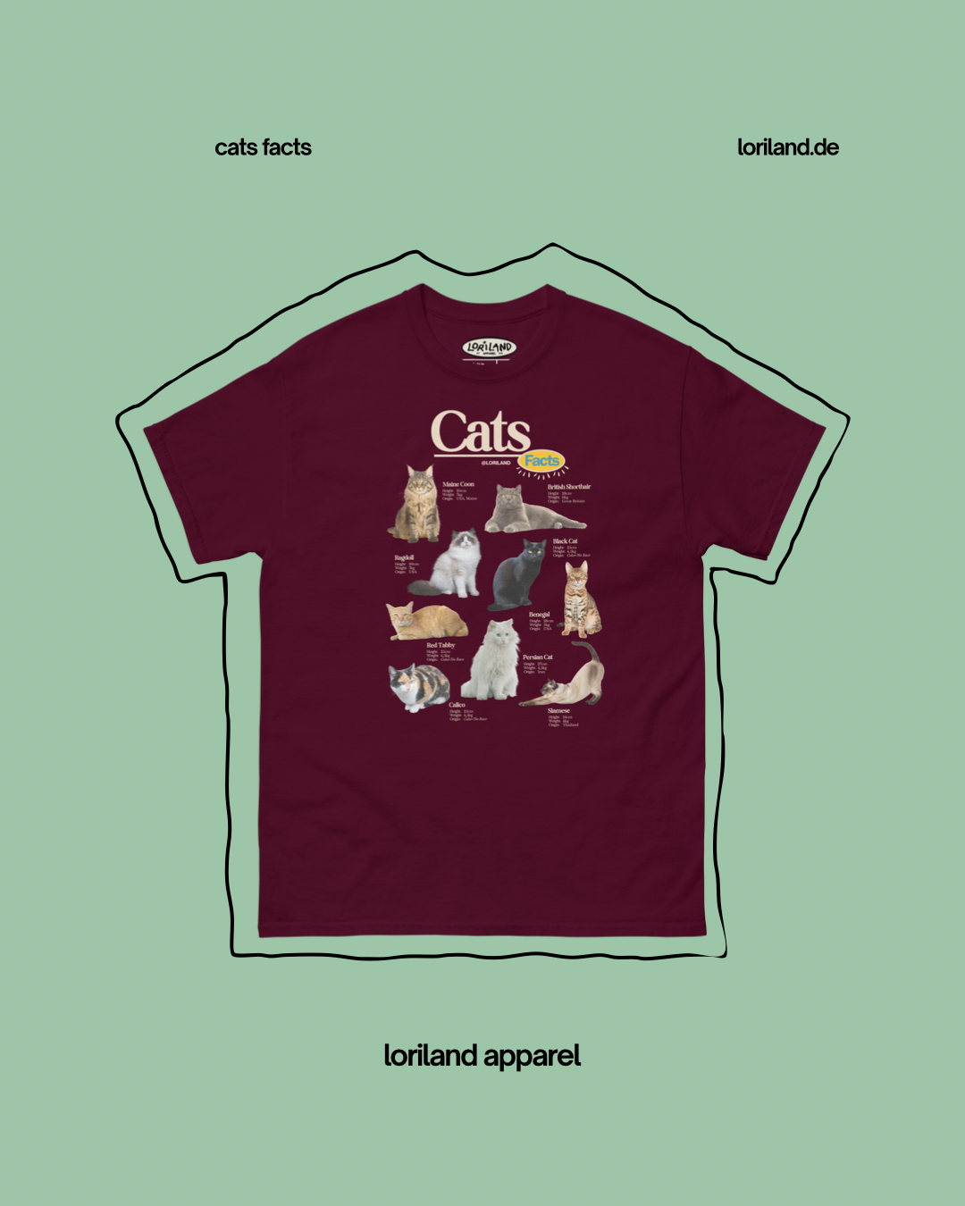 Cats Facts / Unisex T-Shirt mit Retro Aufdruck / Loriland Apparel