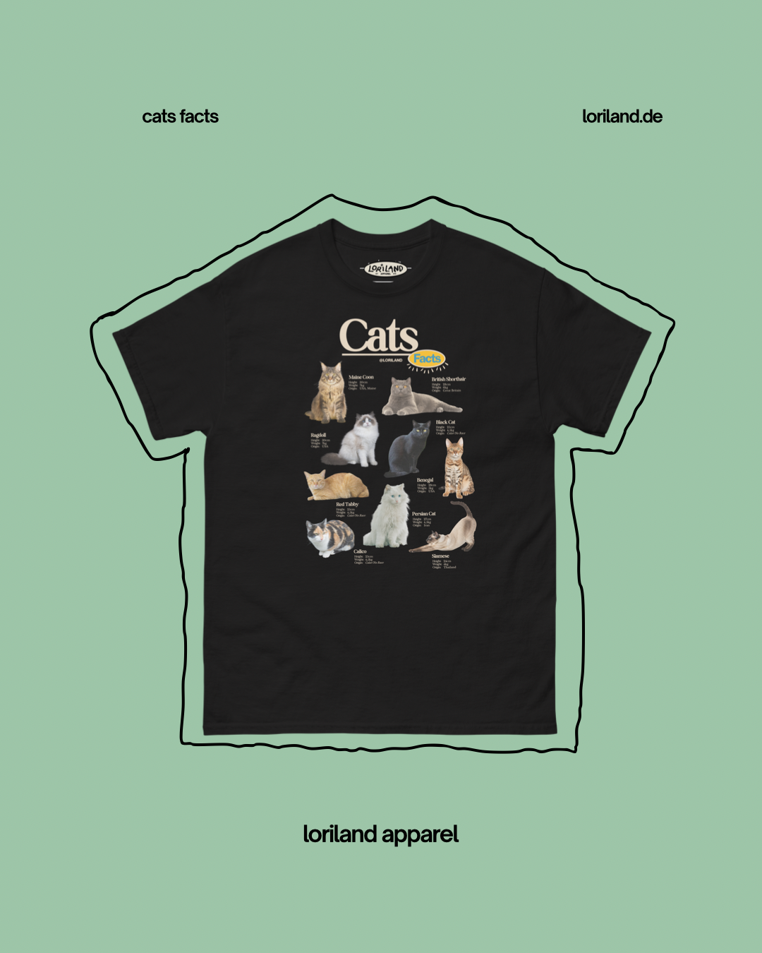 Cats Facts / Unisex T-Shirt mit Retro Aufdruck / Loriland Apparel