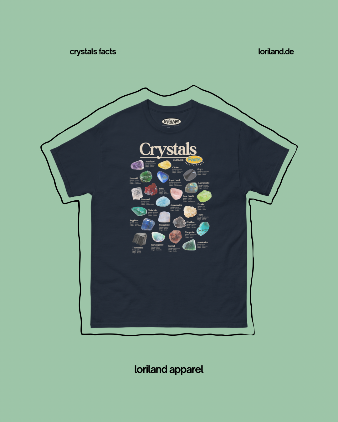 Crystals Facts / Unisex T-Shirt mit Retro Aufdruck / Loriland Apparel