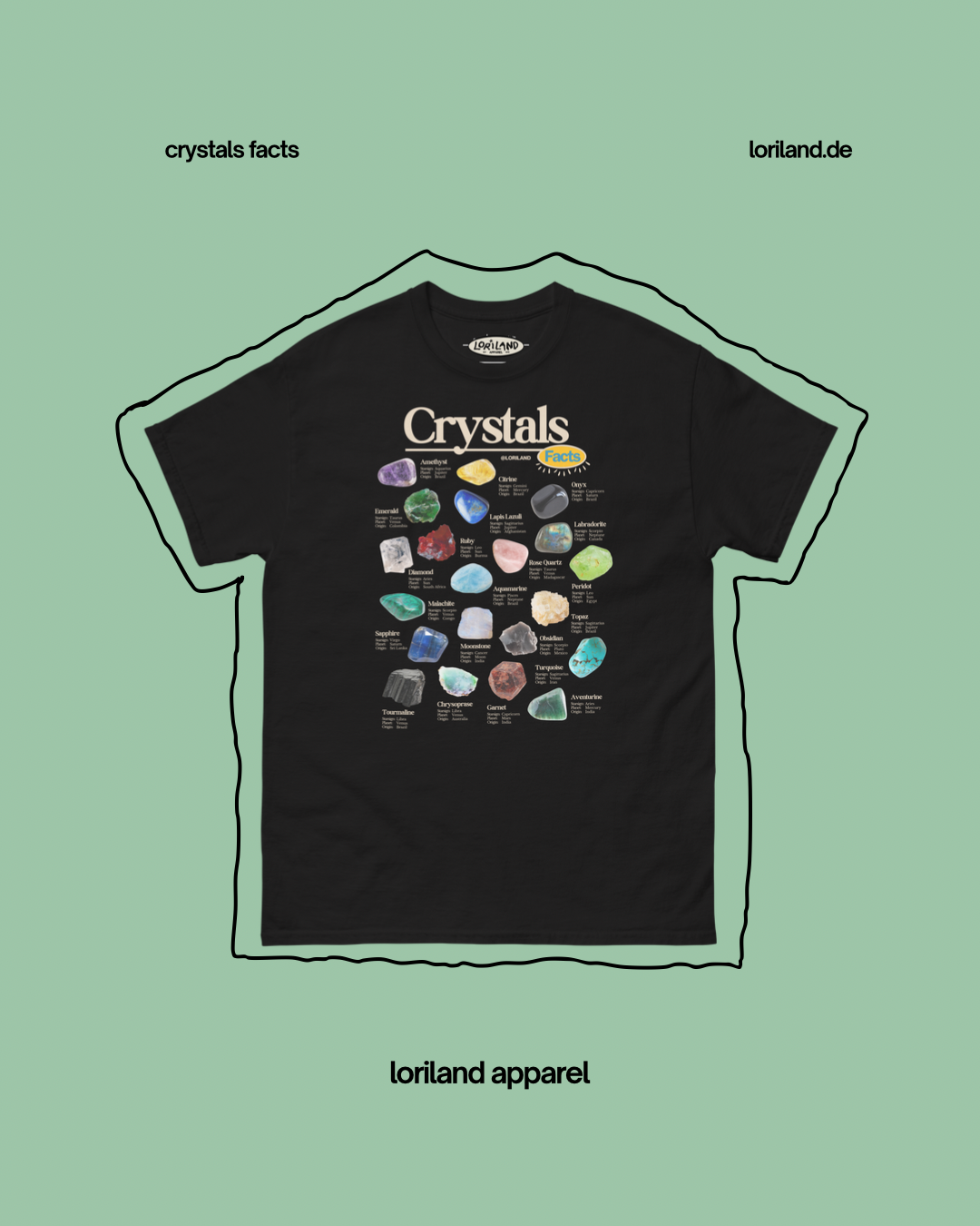 Crystals Facts / Unisex T-Shirt mit Retro Aufdruck / Loriland Apparel