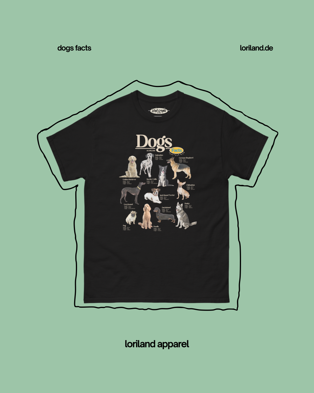 Dogs Facts / Unisex T-Shirt mit Retro Aufdruck / Loriland Apparel