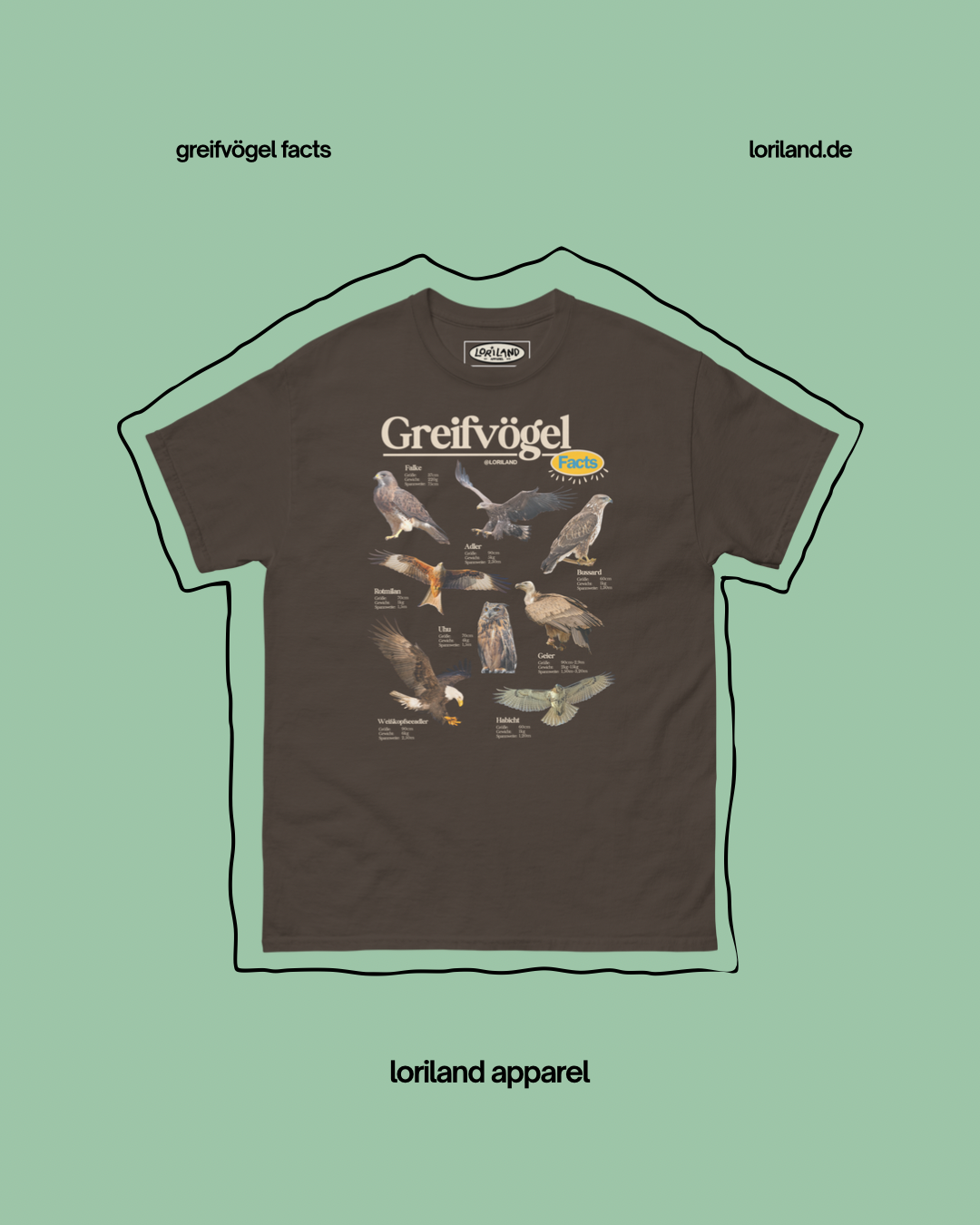 Greifvögel Facts / Unisex T-Shirt mit Retro Aufdruck / Loriland Apparel
