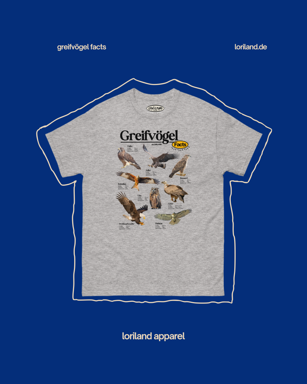 Greifvögel Facts / Unisex T-Shirt mit Retro Aufdruck / Loriland Apparel