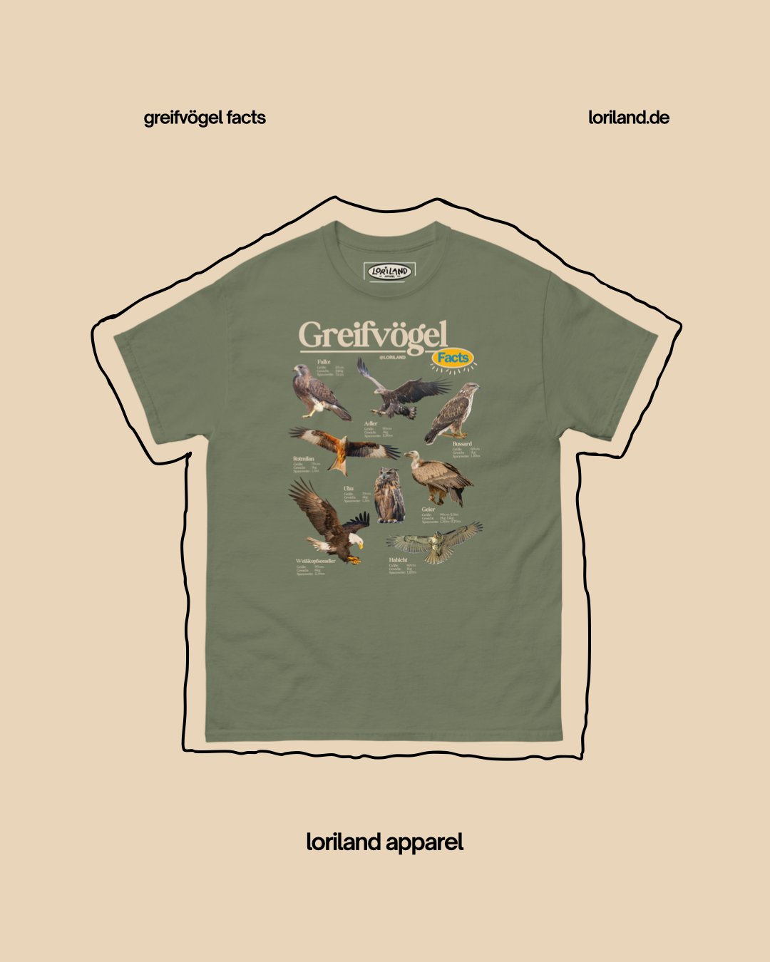 Greifvögel Facts / Unisex T-Shirt mit Retro Aufdruck / Loriland Apparel