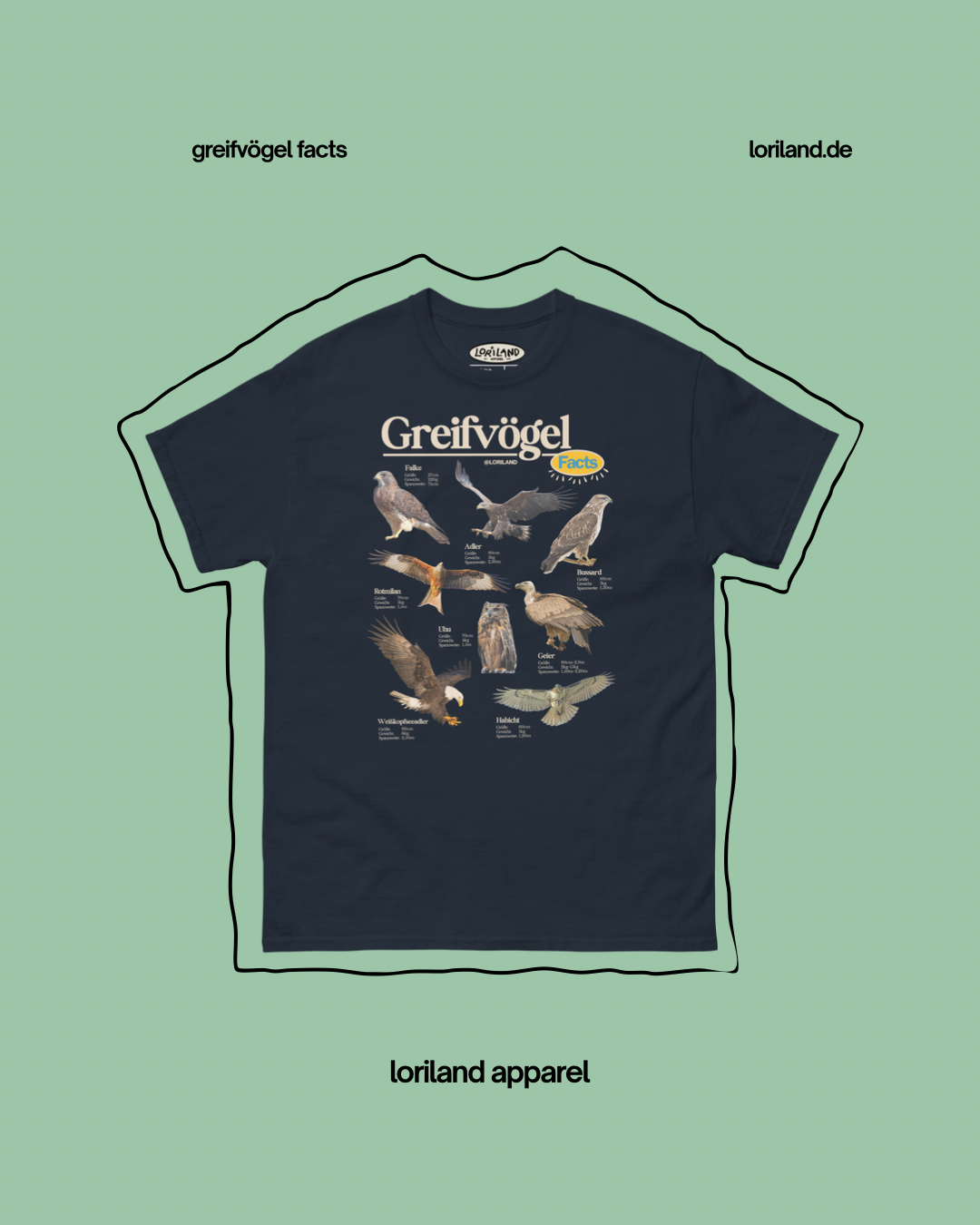Greifvögel Facts / Unisex T-Shirt mit Retro Aufdruck / Loriland Apparel