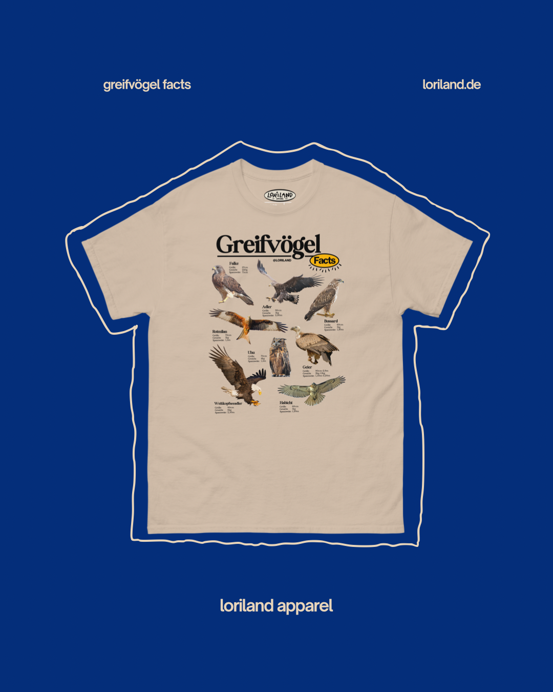 Greifvögel Facts / Unisex T-Shirt mit Retro Aufdruck / Loriland Apparel