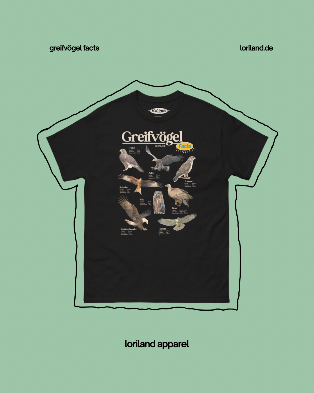 Greifvögel Facts / Unisex T-Shirt mit Retro Aufdruck / Loriland Apparel