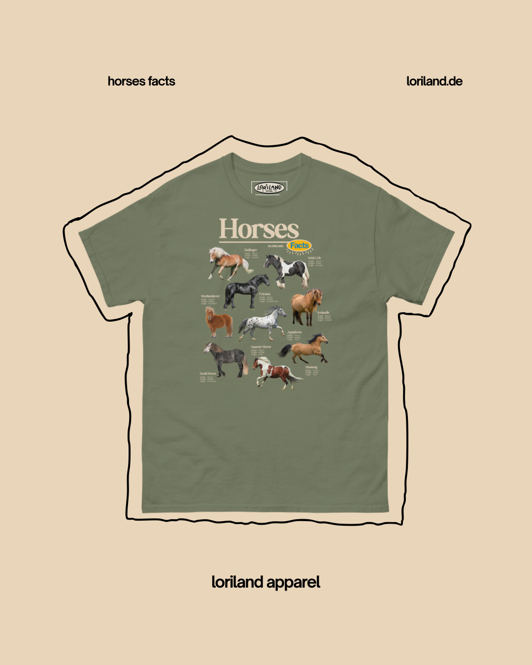 Horses Facts / Unisex T-Shirt mit Retro Aufdruck / Loriland Apparel