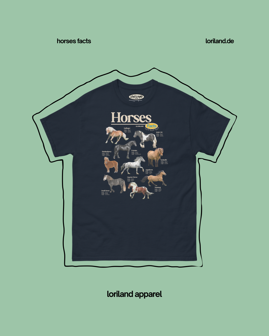 Horses Facts / Unisex T-Shirt mit Retro Aufdruck / Loriland Apparel