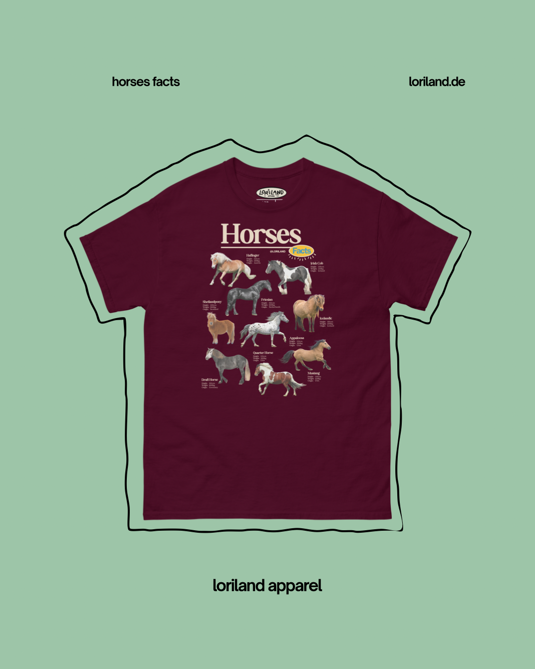 Horses Facts / Unisex T-Shirt mit Retro Aufdruck / Loriland Apparel