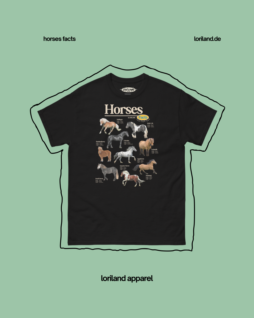 Horses Facts / Unisex T-Shirt mit Retro Aufdruck / Loriland Apparel