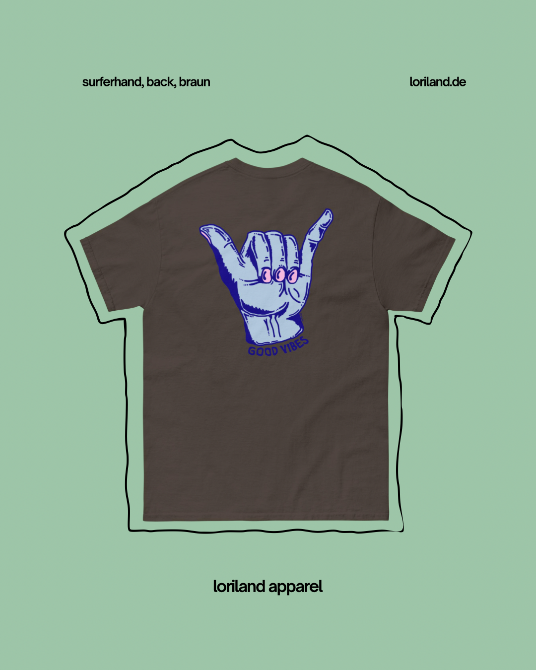 Unisex T-Shirt mit Retro Aufdruck, Surferhand