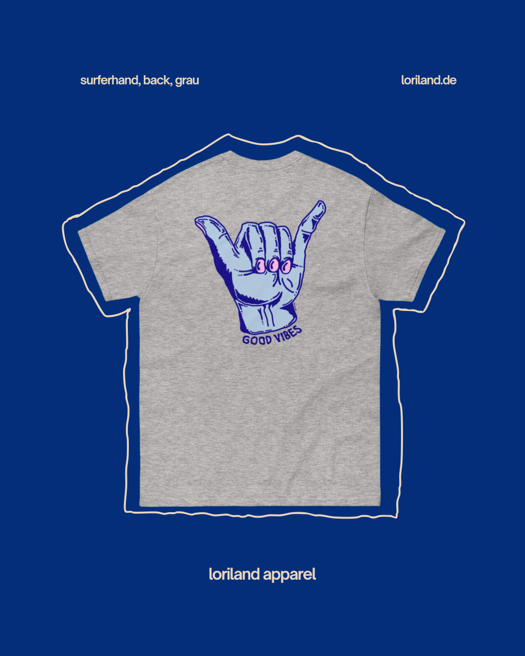 Unisex T-Shirt mit Retro Aufdruck, Surferhand