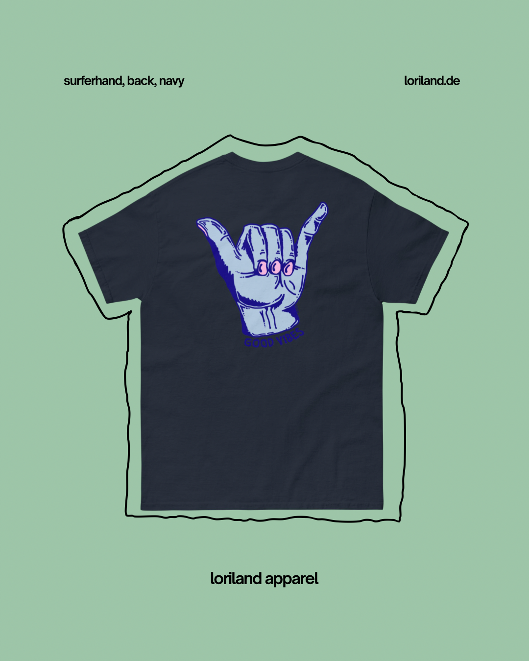 Unisex T-Shirt mit Retro Aufdruck, Surferhand
