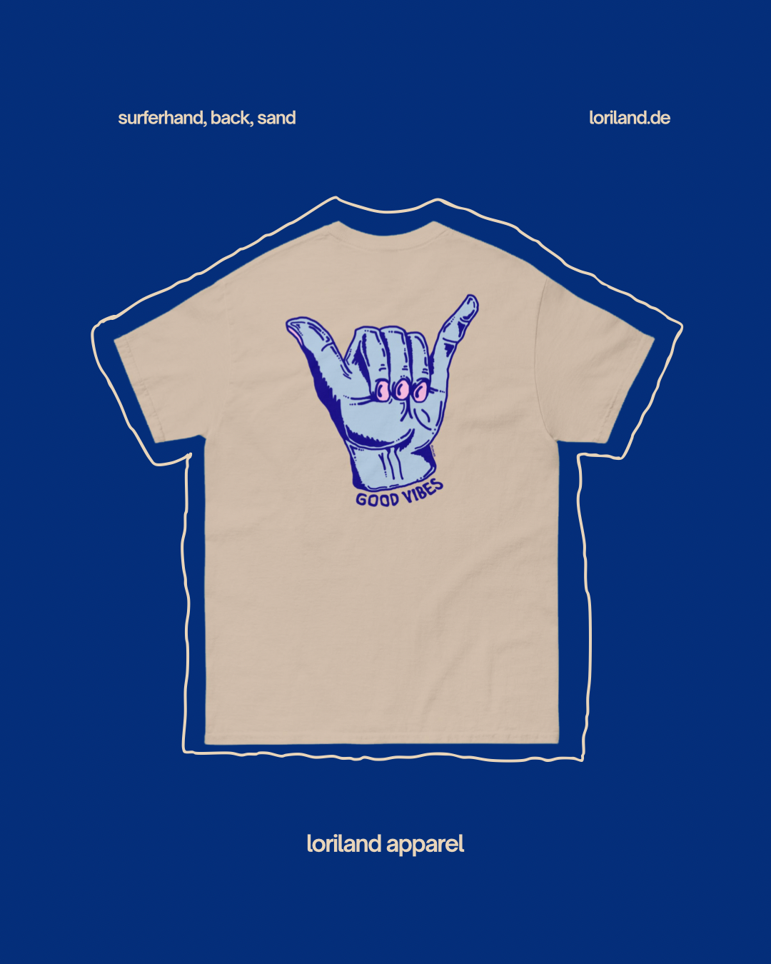 Unisex T-Shirt mit Retro Aufdruck, Surferhand