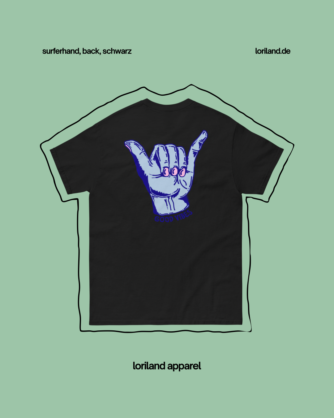 Unisex T-Shirt mit Retro Aufdruck, Surferhand