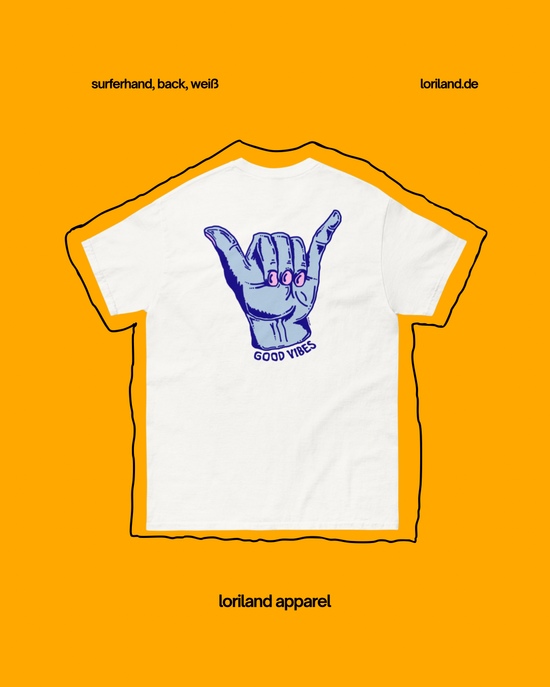 Unisex T-Shirt mit Retro Aufdruck, Surferhand