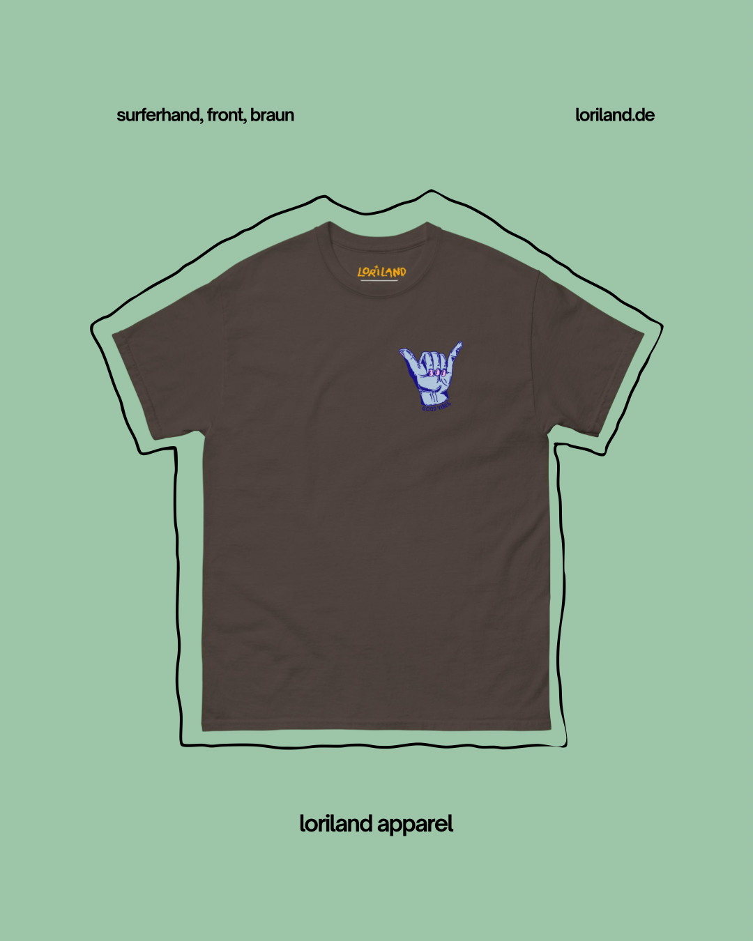 Unisex T-Shirt mit Retro Aufdruck, Surferhand