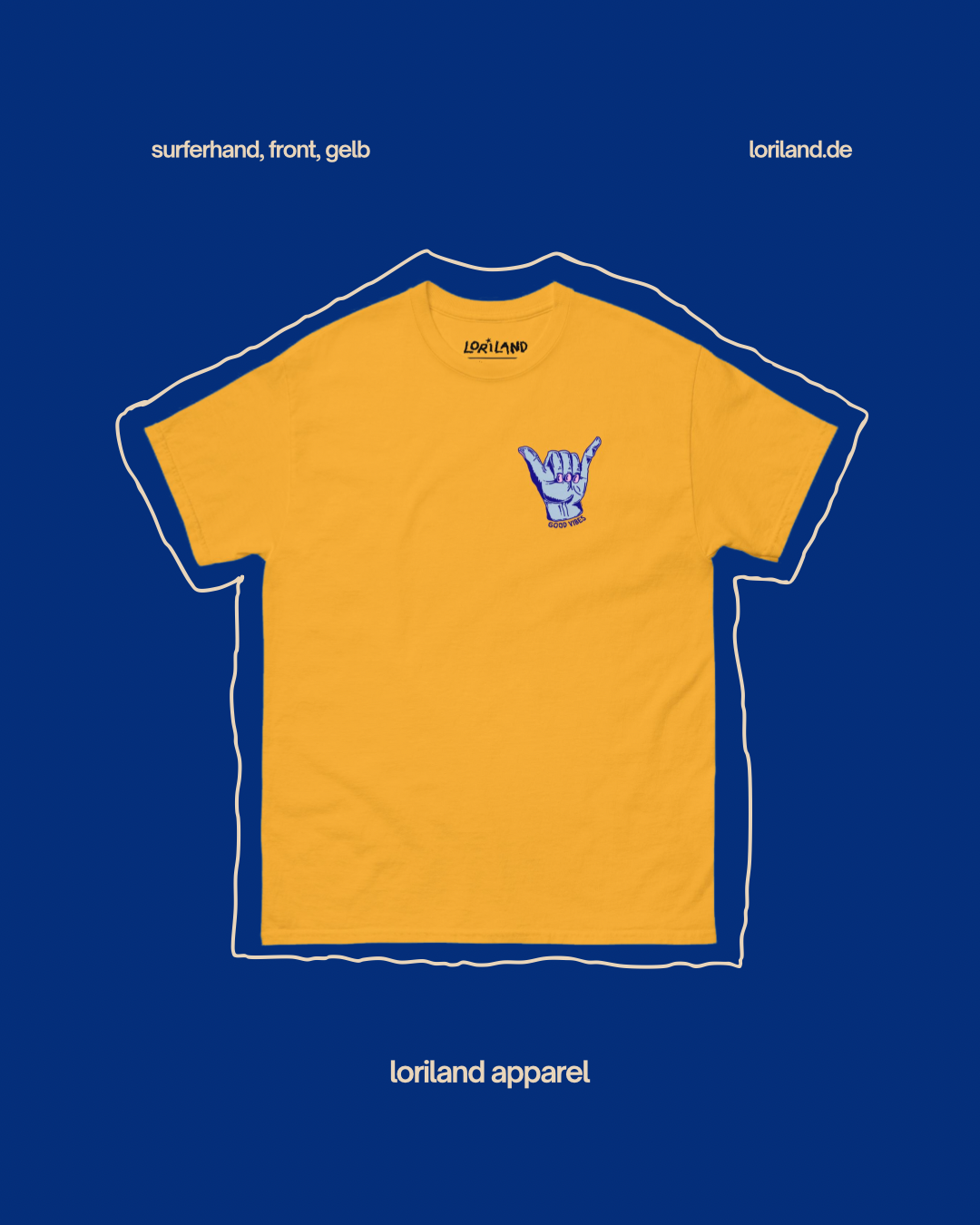 Unisex T-Shirt mit Retro Aufdruck, Surferhand
