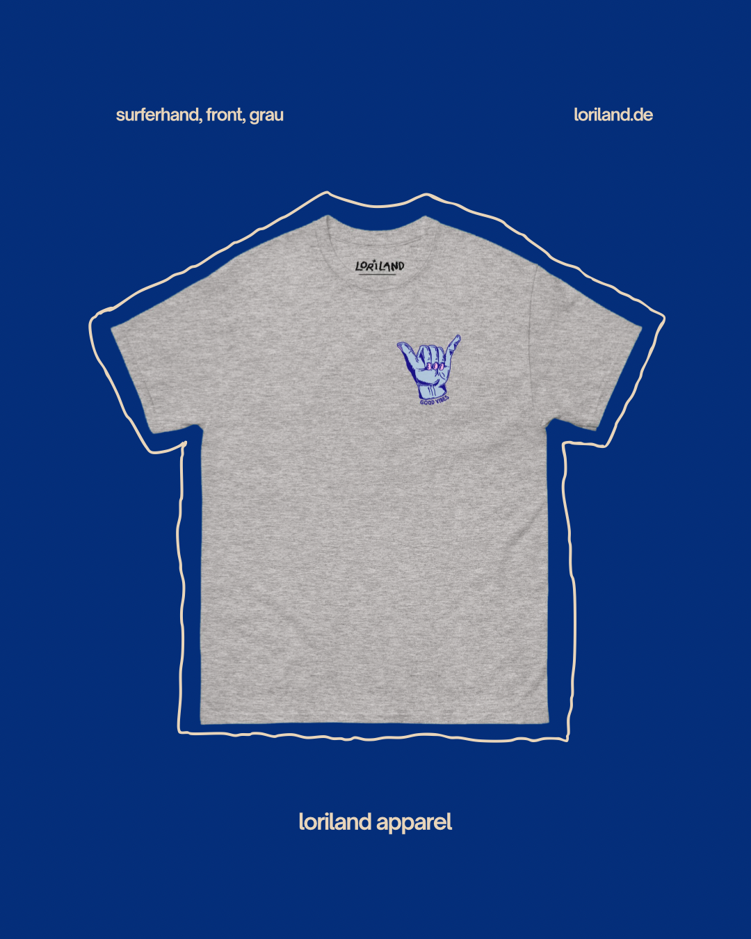 Unisex T-Shirt mit Retro Aufdruck, Surferhand