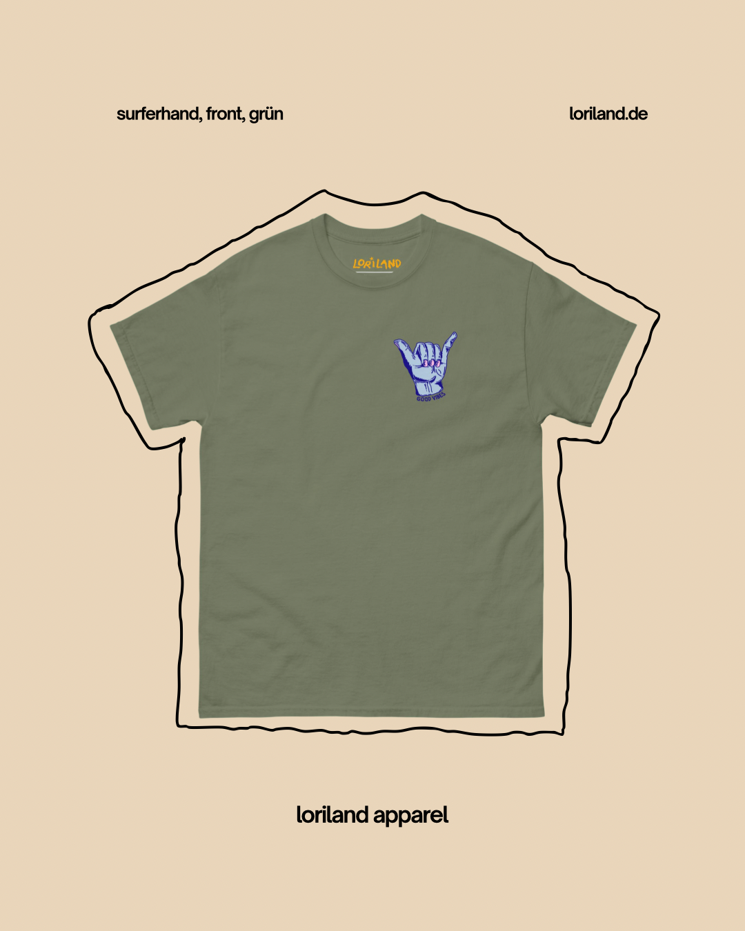 Unisex T-Shirt mit Retro Aufdruck, Surferhand