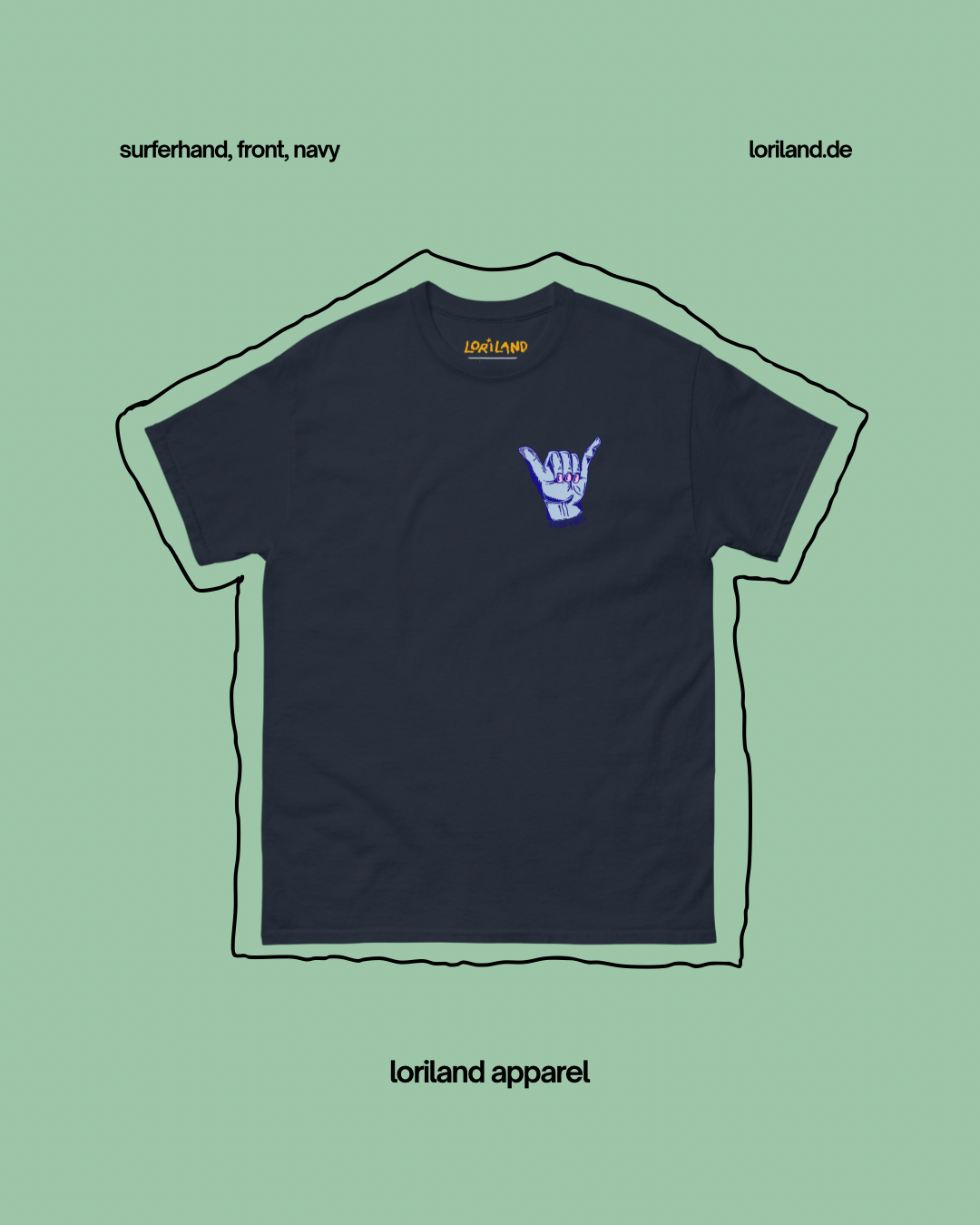 Unisex T-Shirt mit Retro Aufdruck, Surferhand