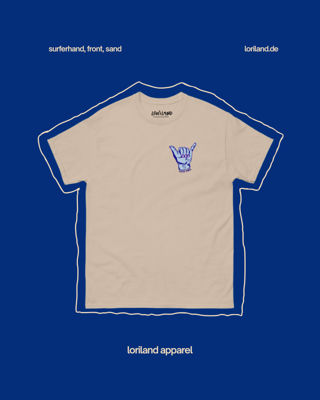 Unisex T-Shirt mit Retro Aufdruck, Surferhand