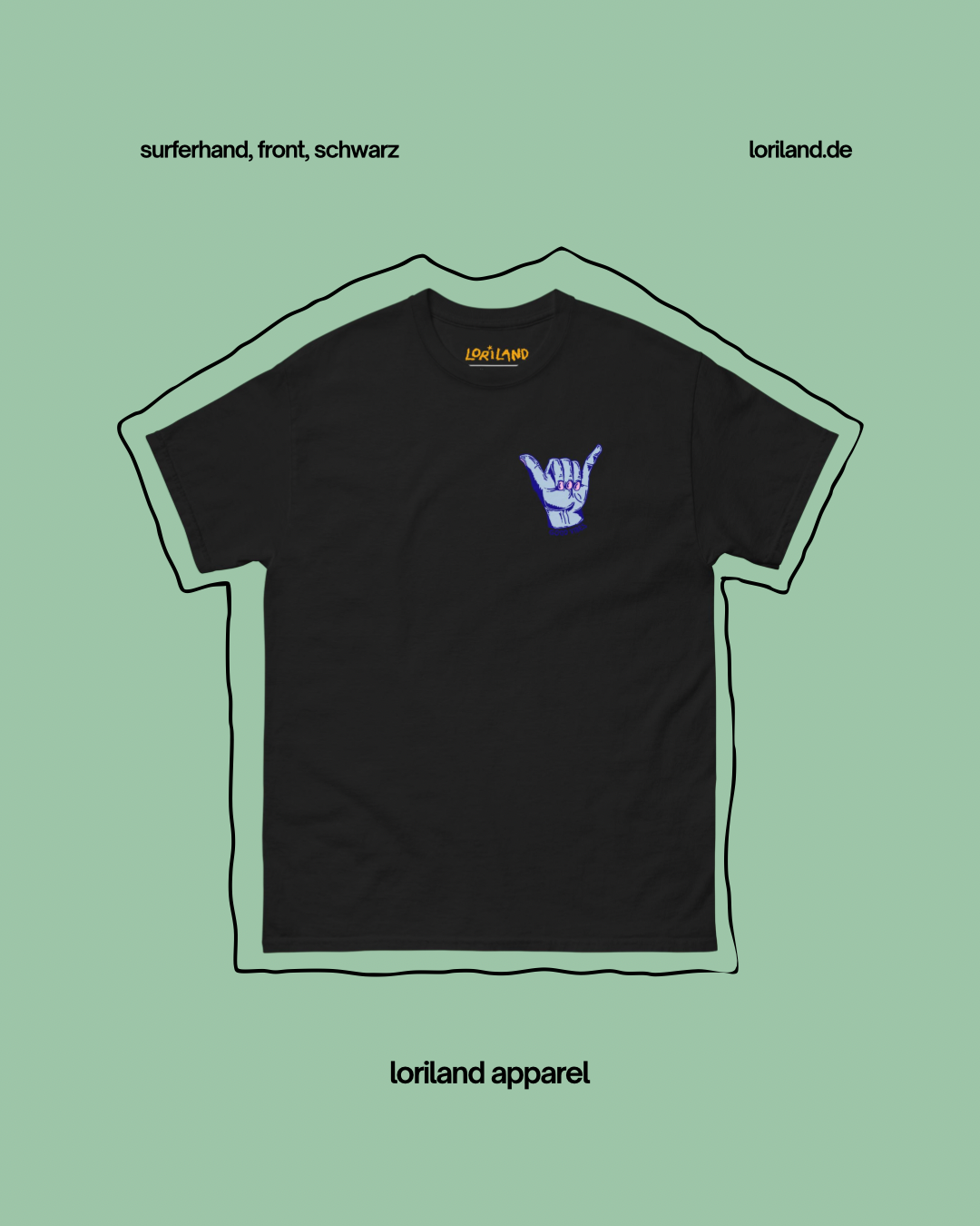Unisex T-Shirt mit Retro Aufdruck, Surferhand