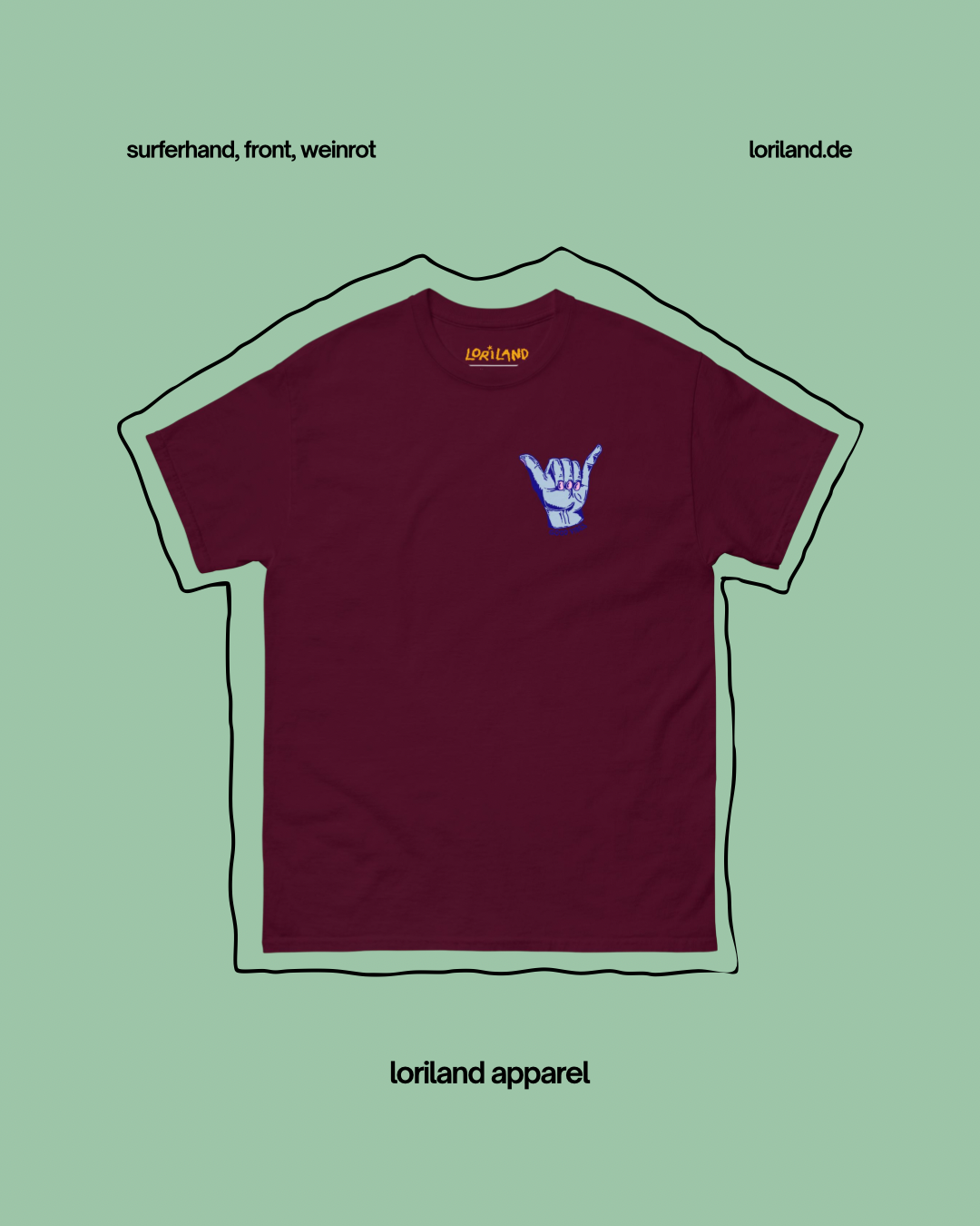 Unisex T-Shirt mit Retro Aufdruck, Surferhand