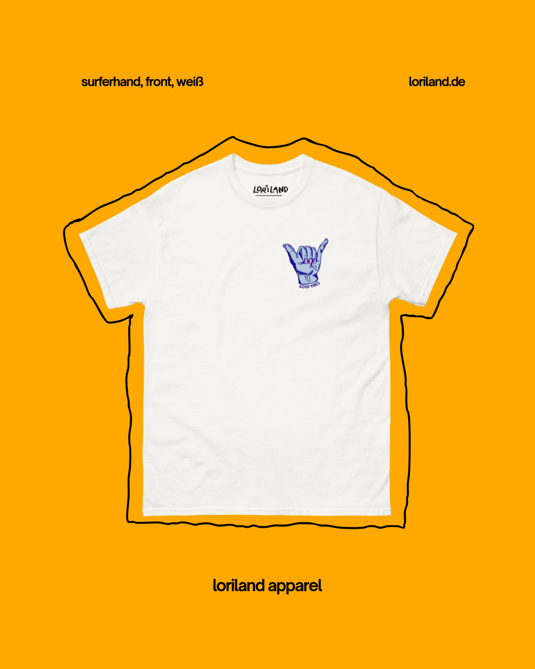 Unisex T-Shirt mit Retro Aufdruck, Surferhand