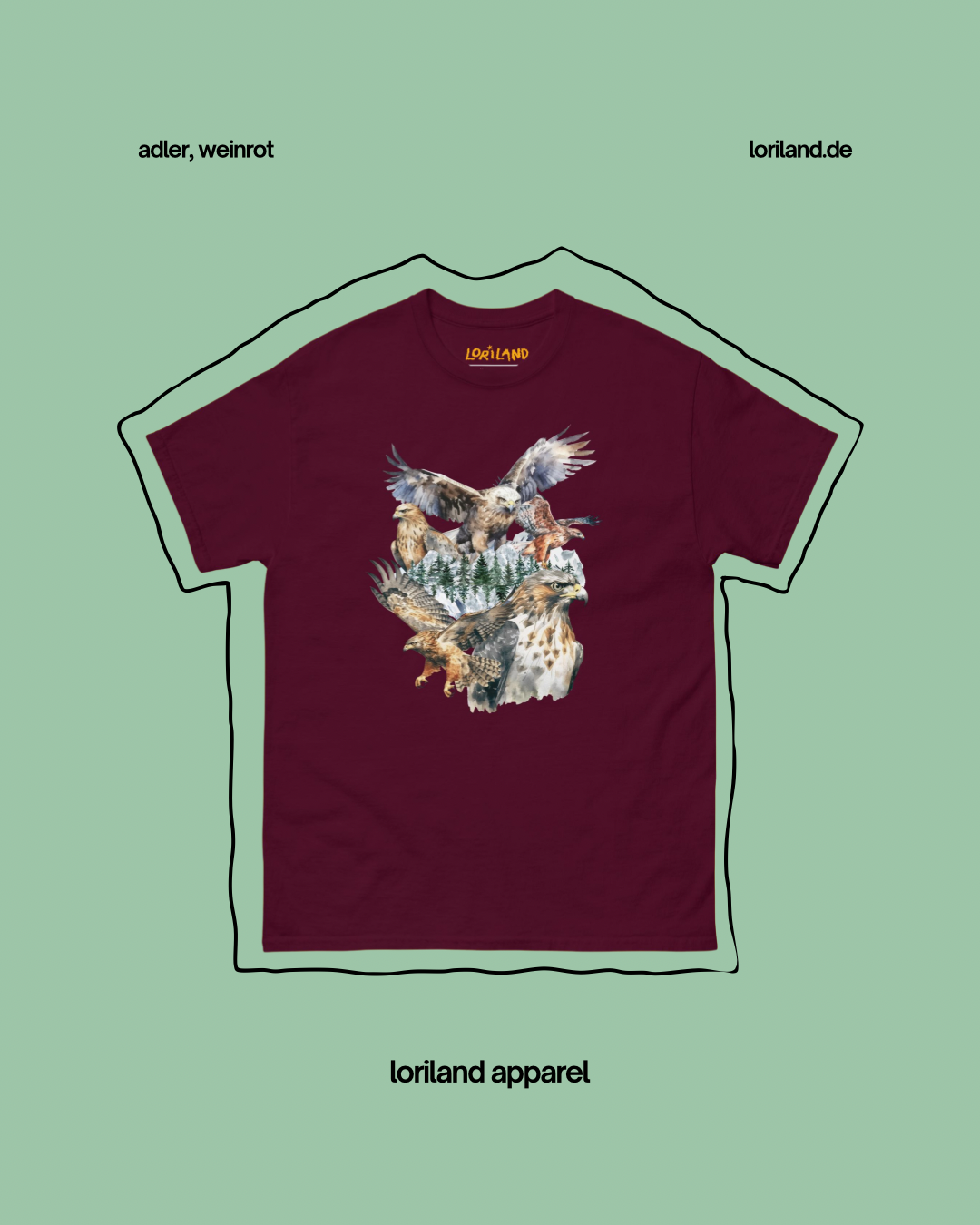 Unisex T-Shirt mit Retro Aufdruck, Adler