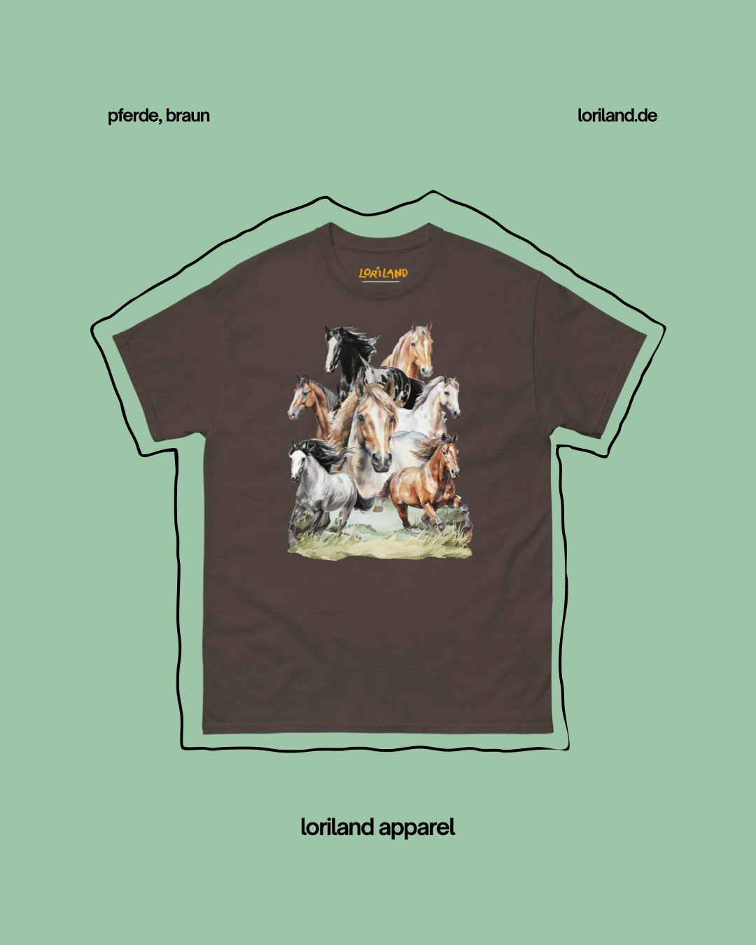 Unisex T-Shirt mit Retro Aufdruck, Pferde