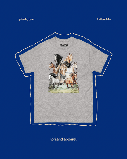 Unisex T-Shirt mit Retro Aufdruck, Pferde