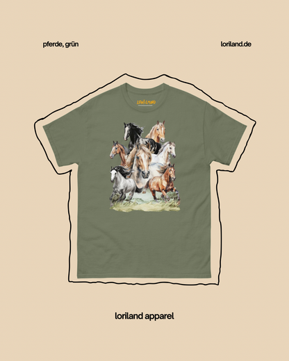 Unisex T-Shirt mit Retro Aufdruck, Pferde