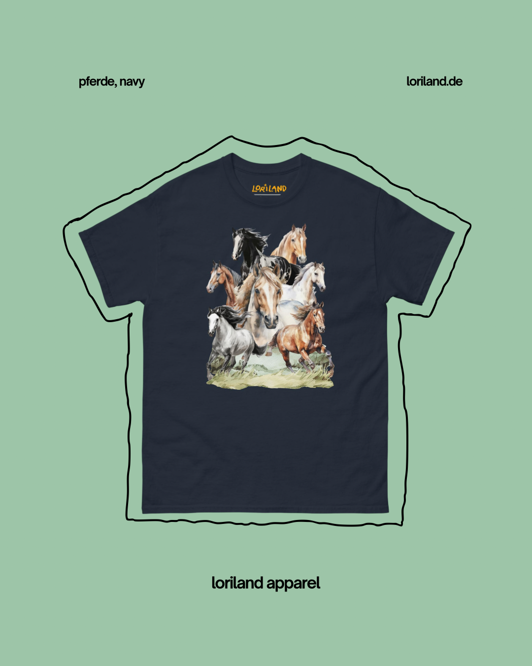 Unisex T-Shirt mit Retro Aufdruck, Pferde