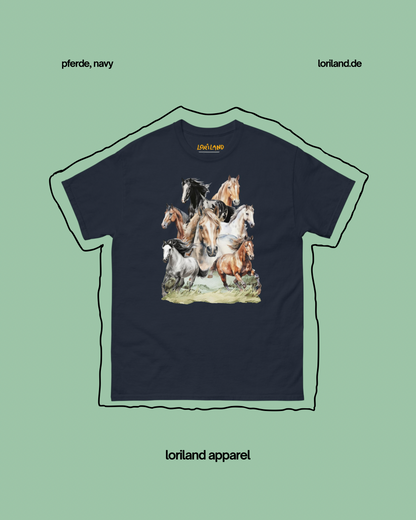 Unisex T-Shirt mit Retro Aufdruck, Pferde