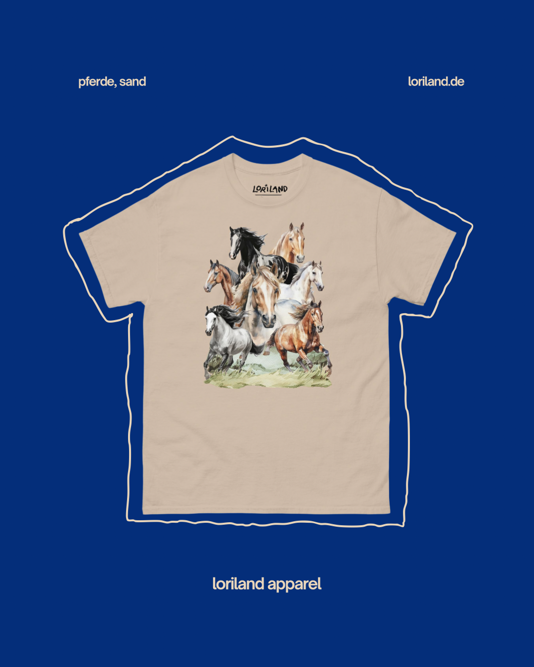 Unisex T-Shirt mit Retro Aufdruck, Pferde