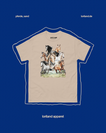 Unisex T-Shirt mit Retro Aufdruck, Pferde