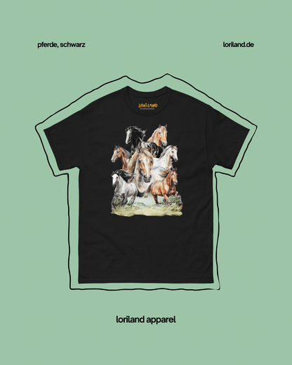 Unisex T-Shirt mit Retro Aufdruck, Pferde