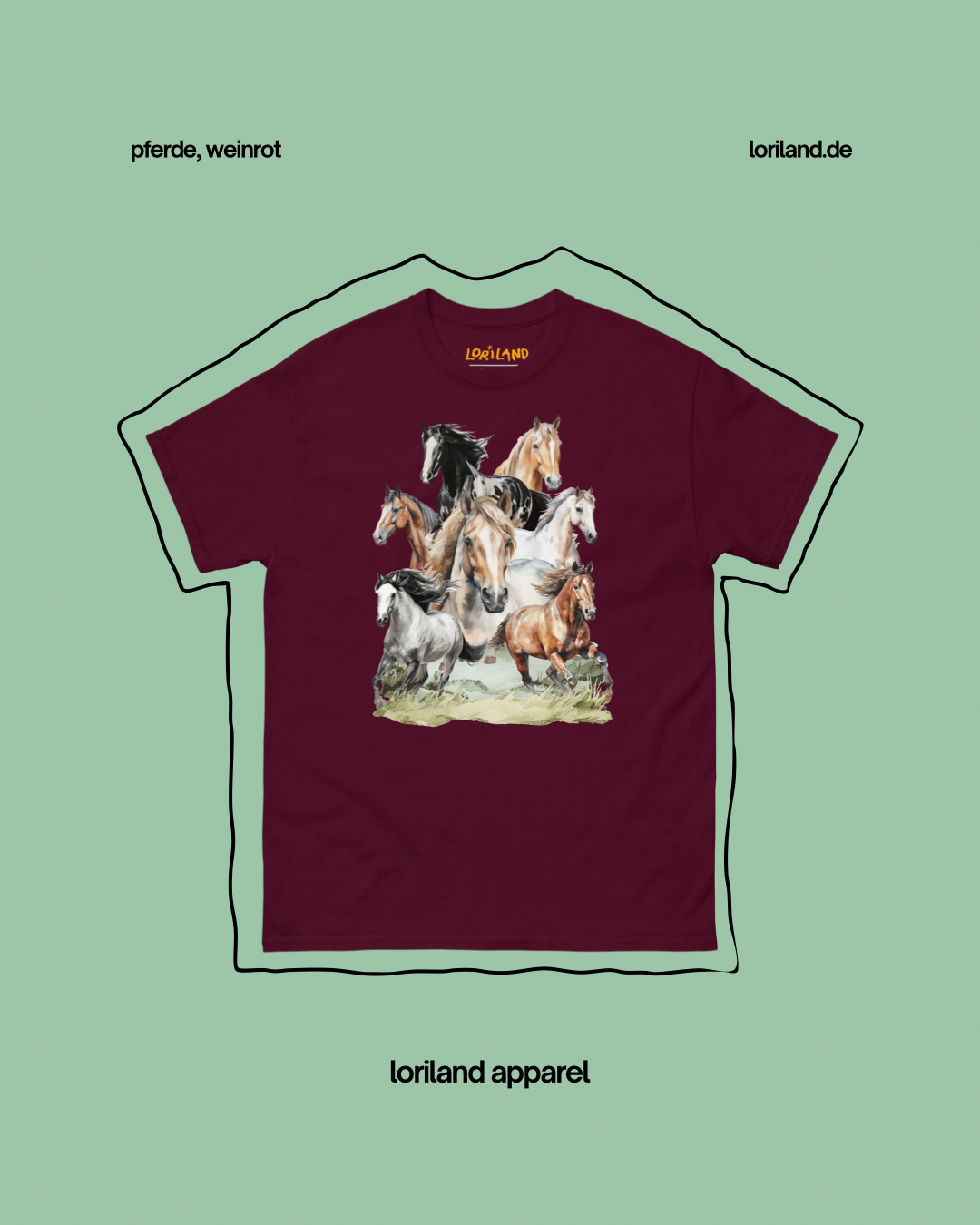 Unisex T-Shirt mit Retro Aufdruck, Pferde