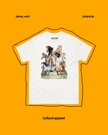 Unisex T-Shirt mit Retro Aufdruck, Pferde